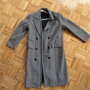 Pretty Little Thing Houndstooth Double-Breasted Overcoat - Black & White